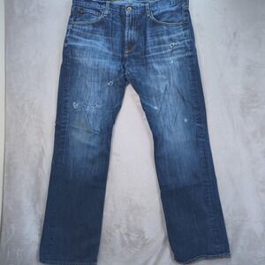 Big Star 1974 Union Jeans Mens 36x32 Blue Regular Straight Distressed Denim‎